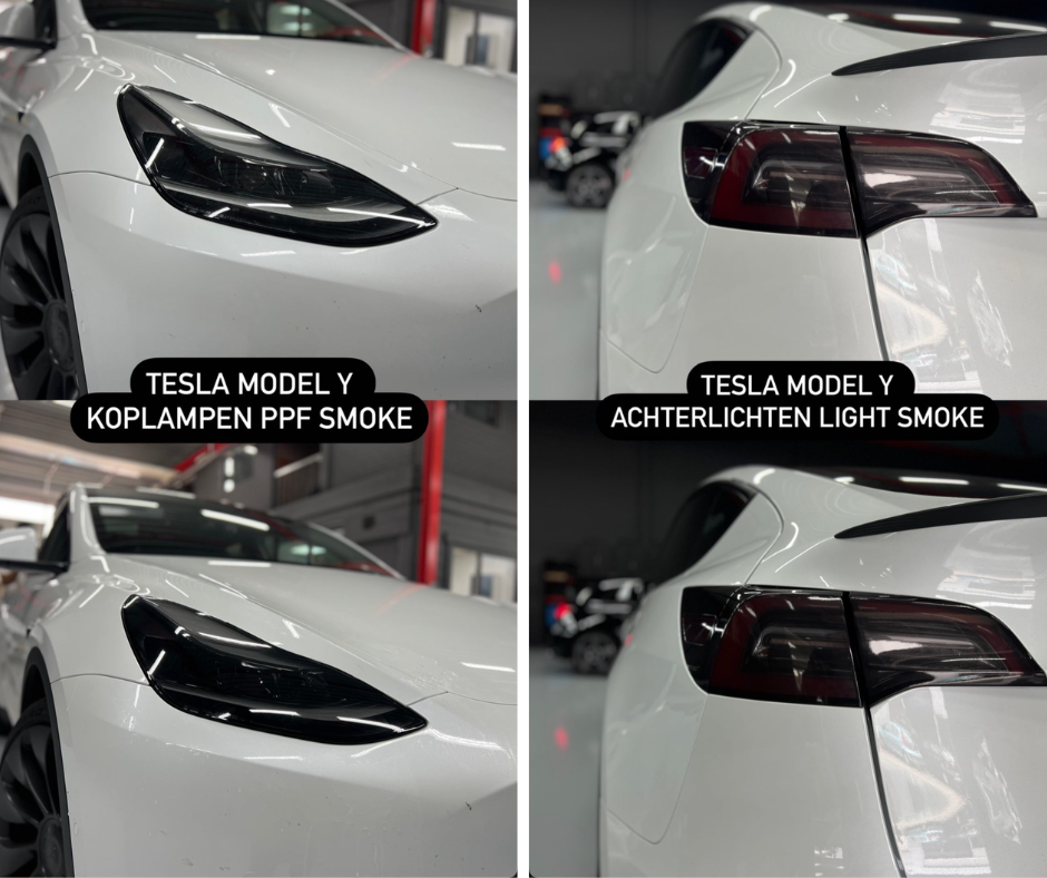 Koplampen en achterlichten tinten van Tesla model Y